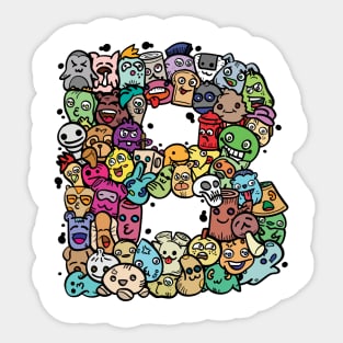 Alphabet Monster Doodle Letter B Monogram Sticker